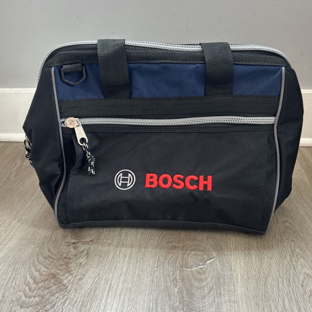 Bosch Medium Canvas Tool Carrying Bag 15"x11"x10" Black Blue Zipper Expandable